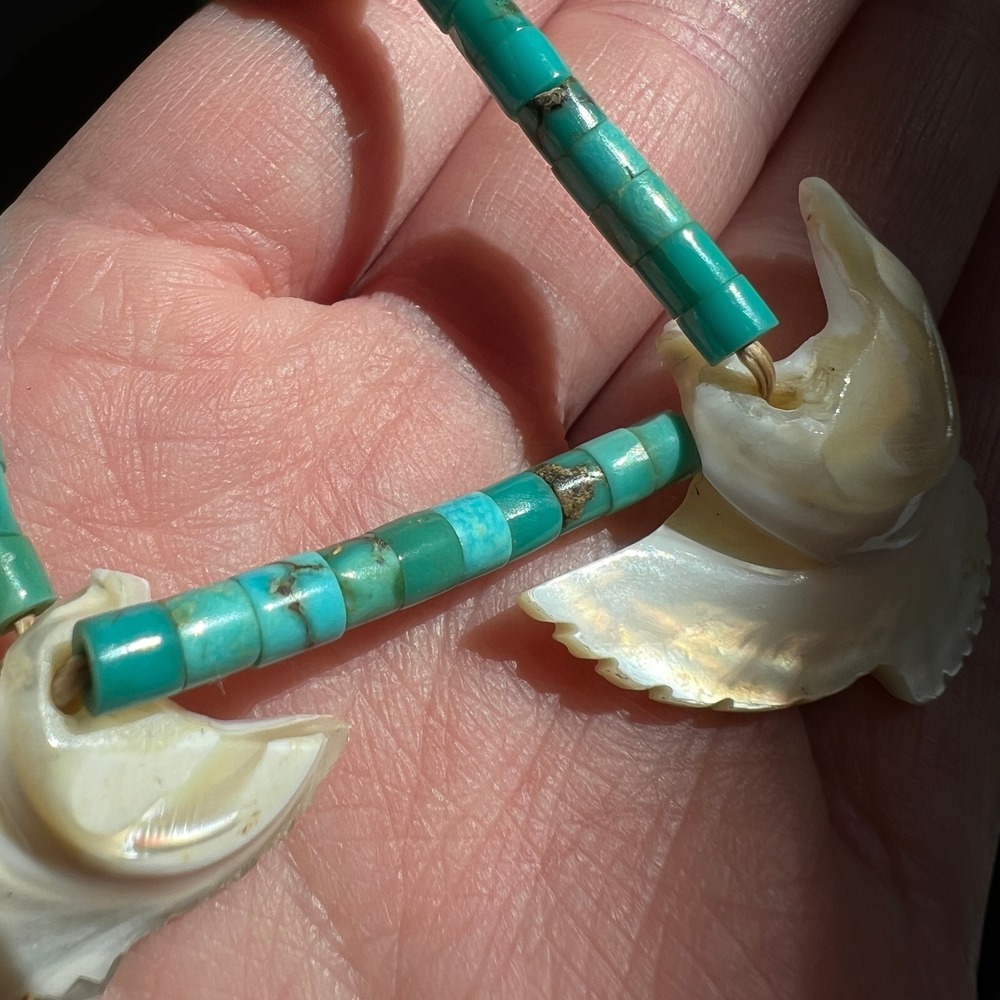 Southwestern Turquoise Heishi Bird Fetish Necklace MOP Shell Eagle Vintage - Picture 8 of 11